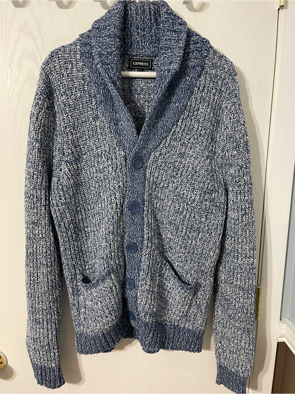Express Men’s Blue Marled Shawl Collar Cardigan